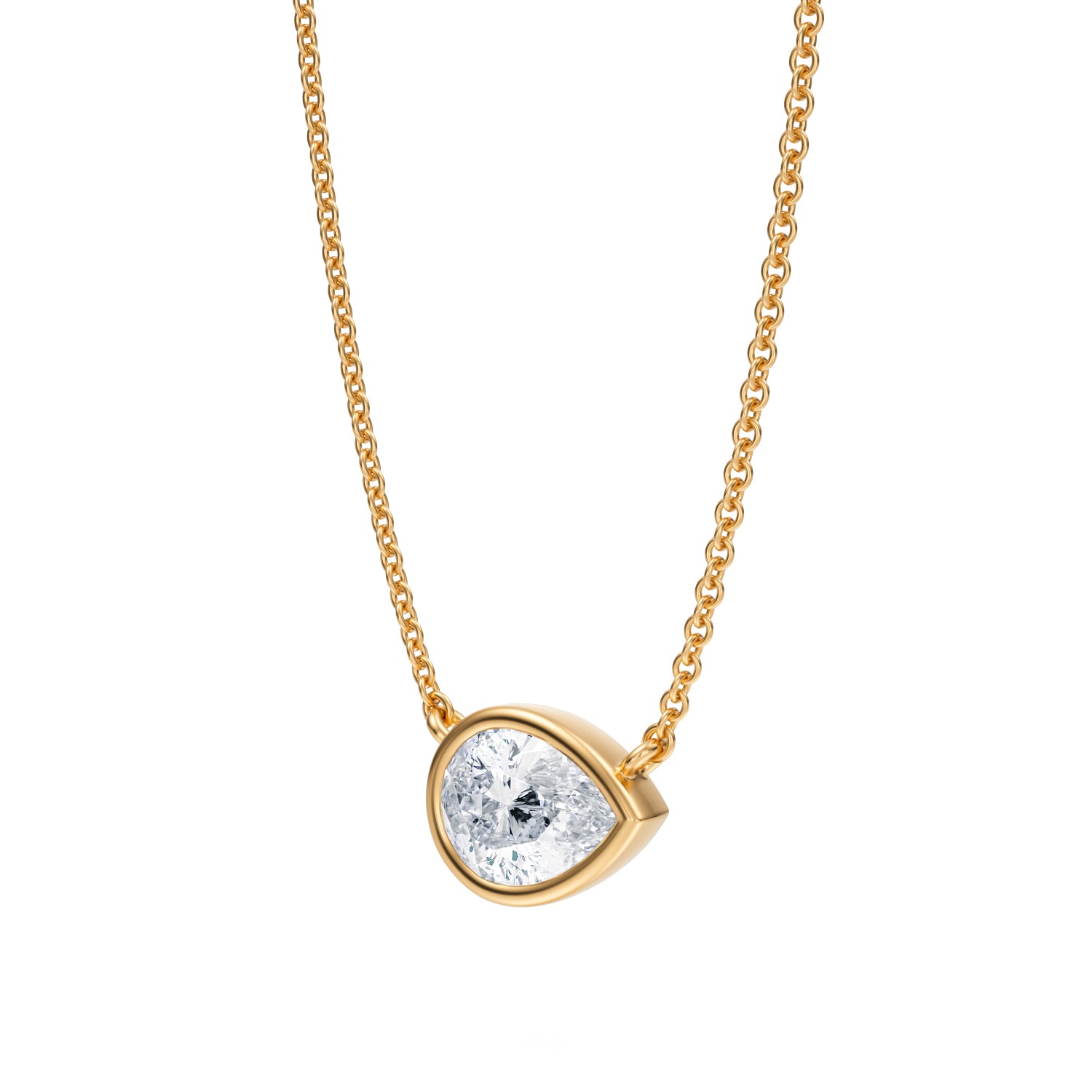 1 Carat Pear Bezel Solitaire Pendant Necklace