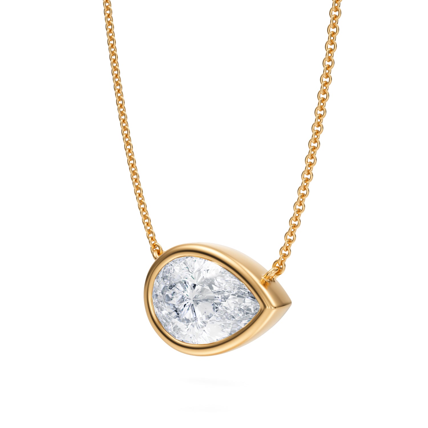 3 Carat Pear Bezel Solitaire Pendant Necklace