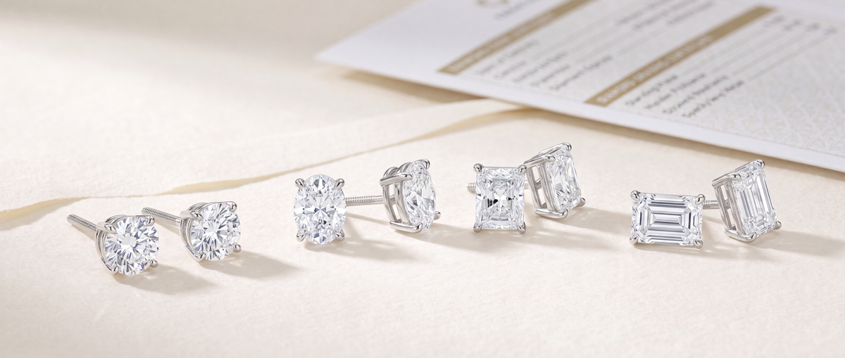 Image showing Lab Grown Diamond Stud Earrings in Different Shapes