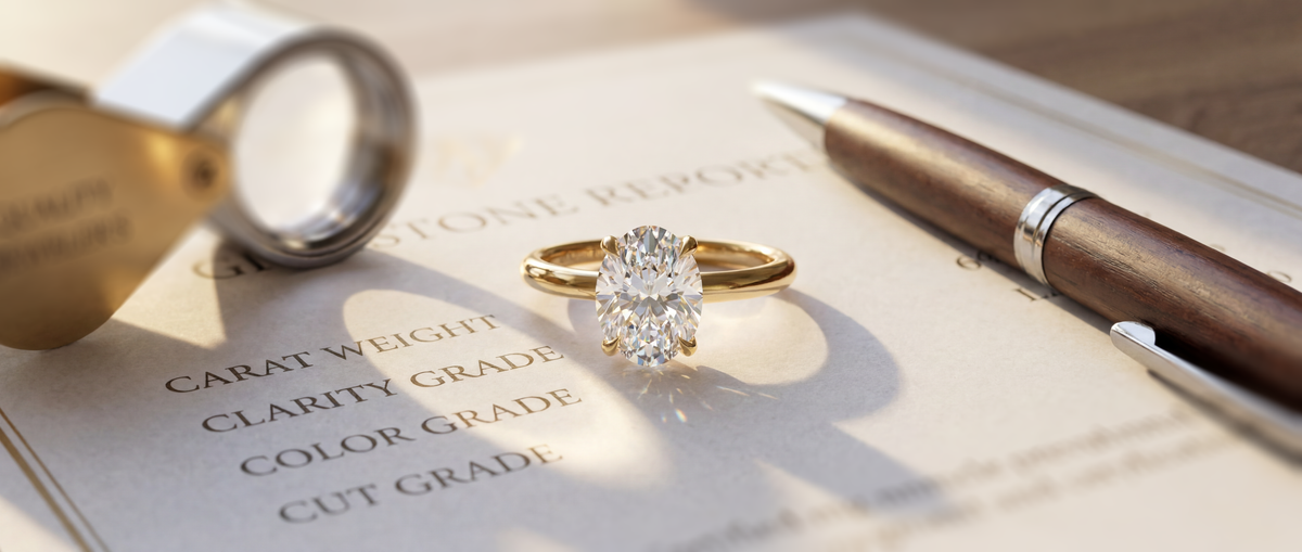 An image showing a lab grown diamond ring and certification