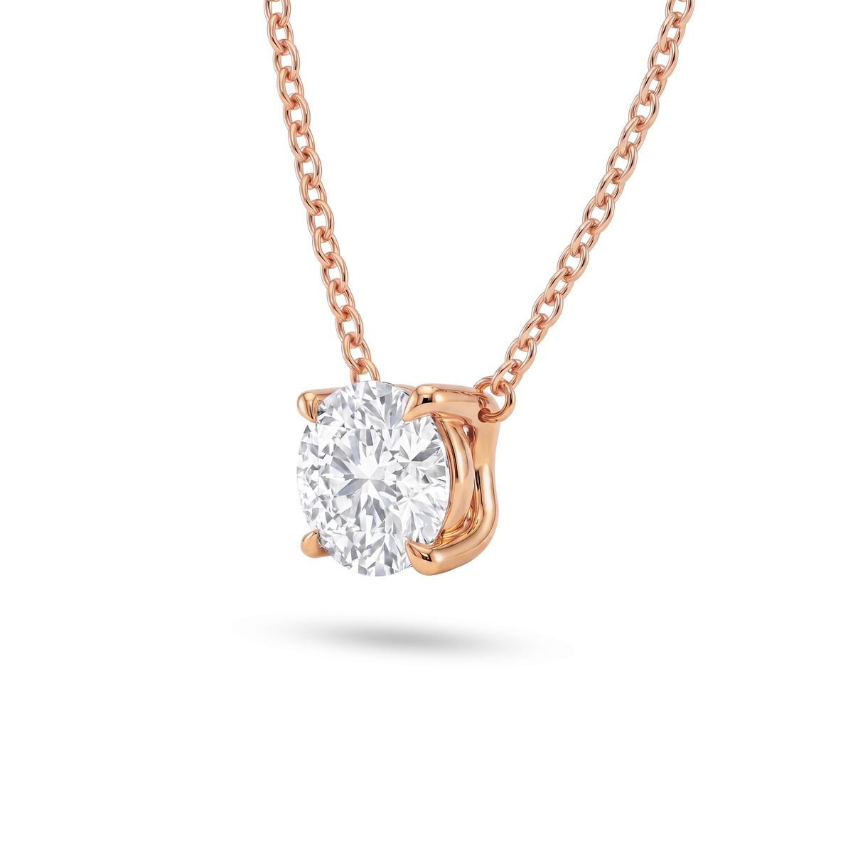 4 Carat Round Lab Grown Diamond Floating Pendant Necklace in 14K Rose Gold, side view