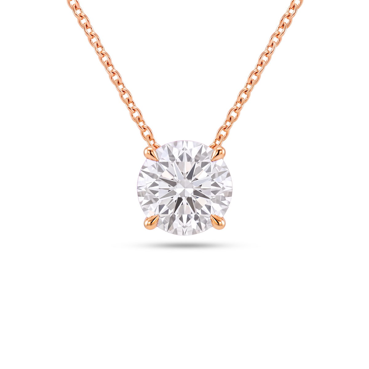 5 Carat Round Lab Grown Diamond Floating Pendant Necklace in 14K Rose Gold