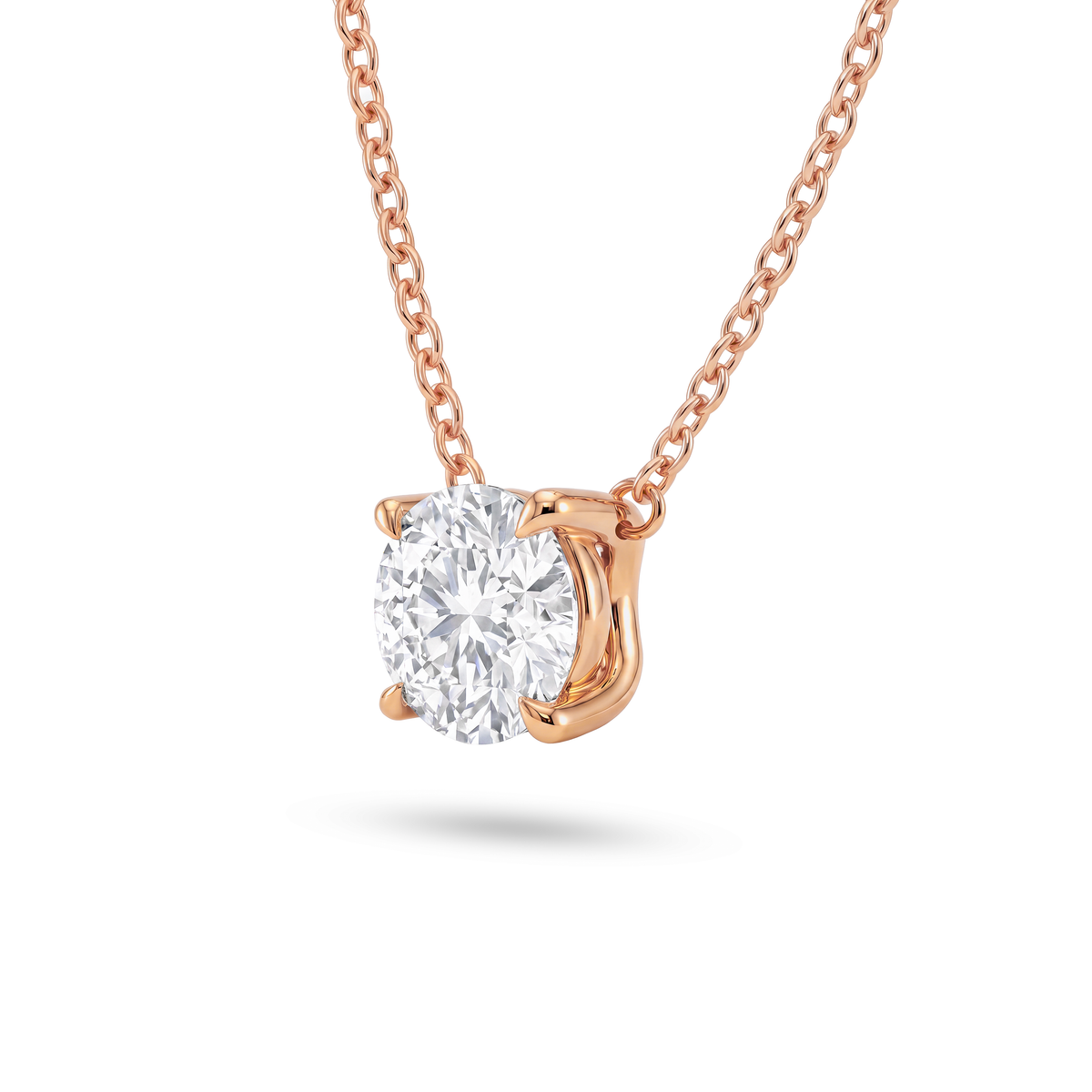 5 Carat Round Lab Grown Diamond Floating Pendant Necklace in 14K Rose Gold, side view