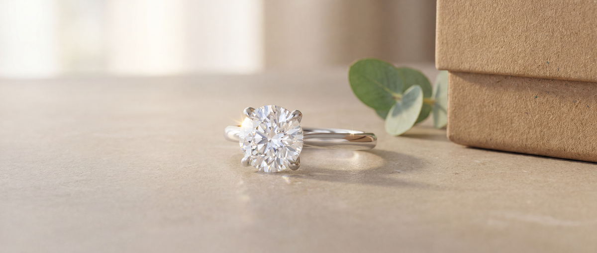 Image of a Lab Grown Engagement Ring on a Pavement