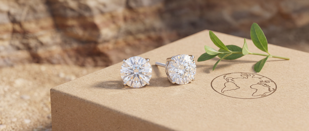 Image of Round Lab Grown Diamond Stud Earrings on a Pavement