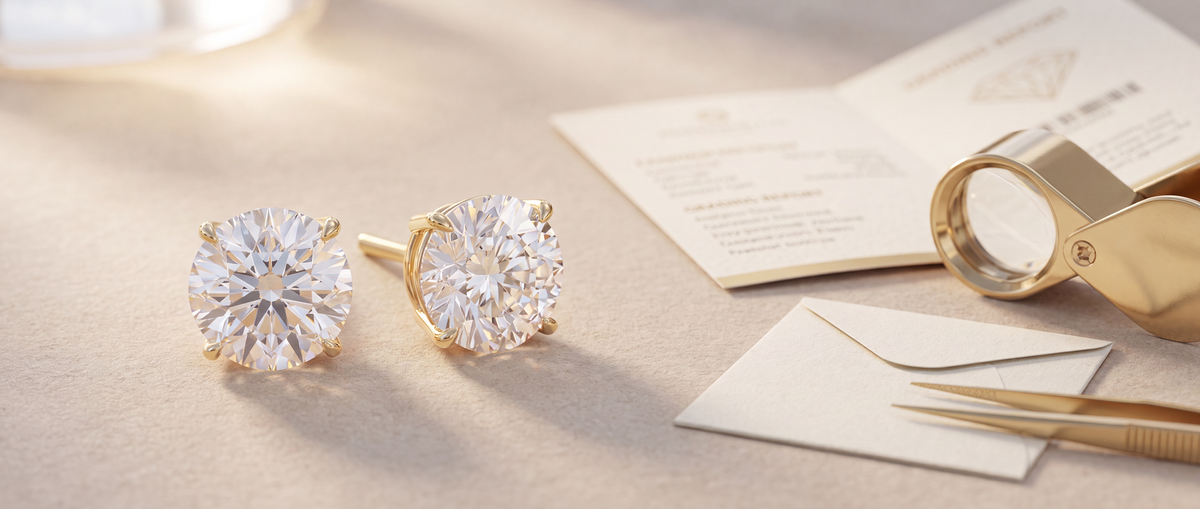A close up image of Lab Grown Diamond Stud Earrings