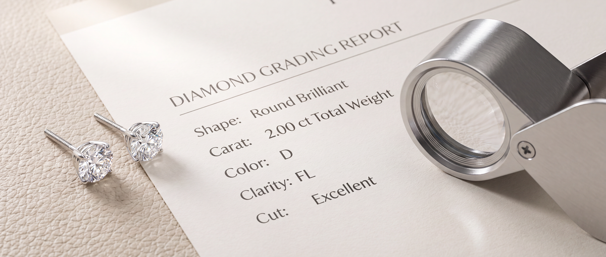 An Image showing a Lab Grown Diamond Stud Earring Grading report