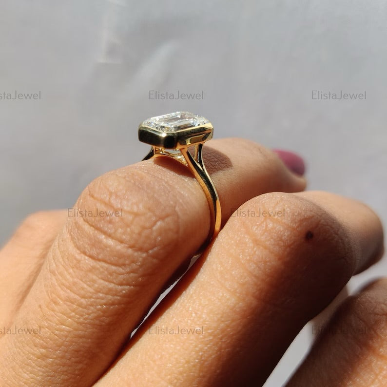 Classic Emerald Bezel Solitaire Ring (2.00 Carat F-VVS2) $2,975  HG