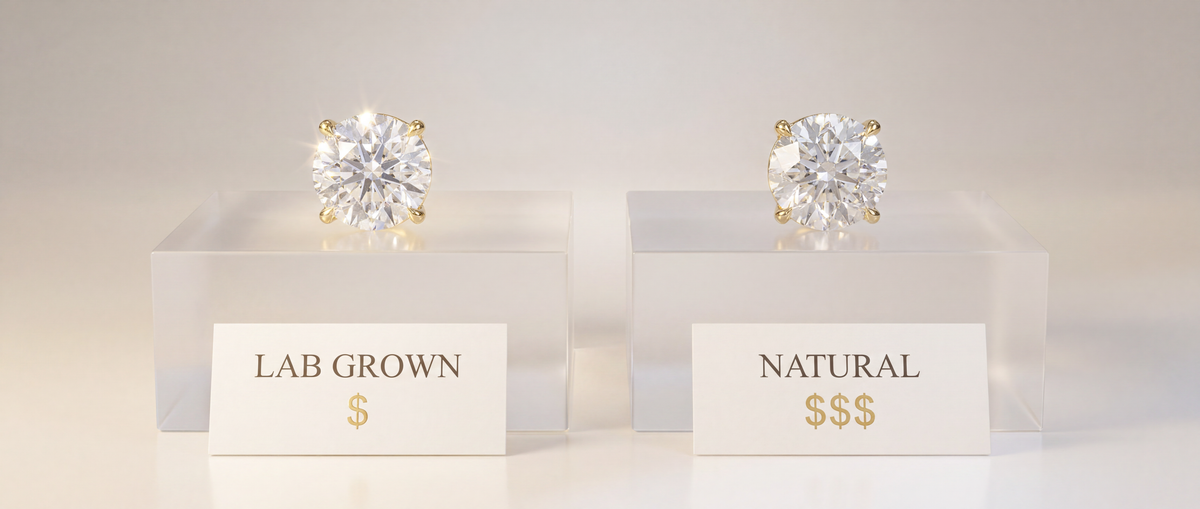 Image showing Price comparison of Lab Grown and Mined Stud Earrings