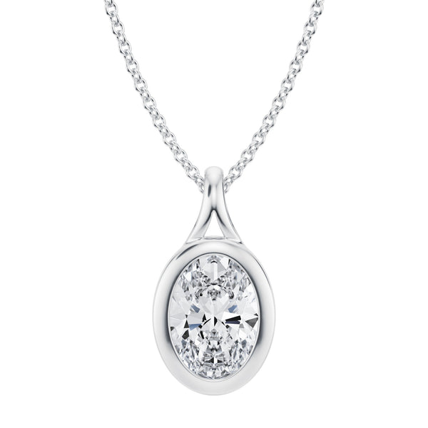 2 Carat Oval Lab Diamond Bezel Necklace | Michael Gabriels