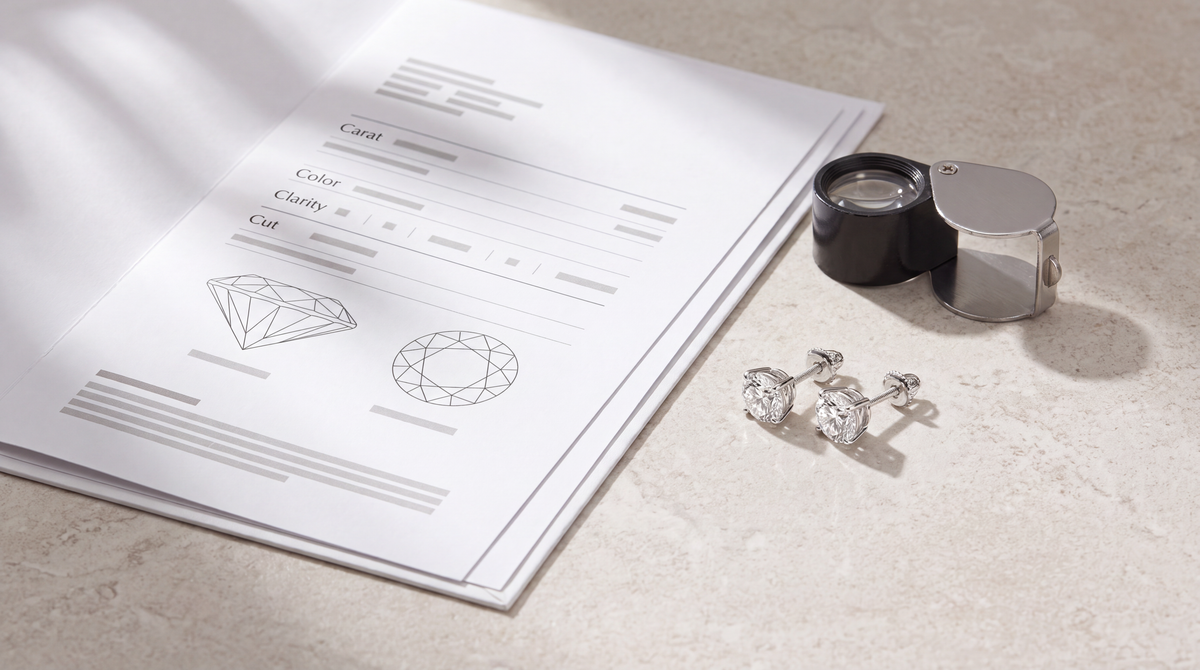 Image showing Lab Grown Diamond Stud Earrings Grading Report