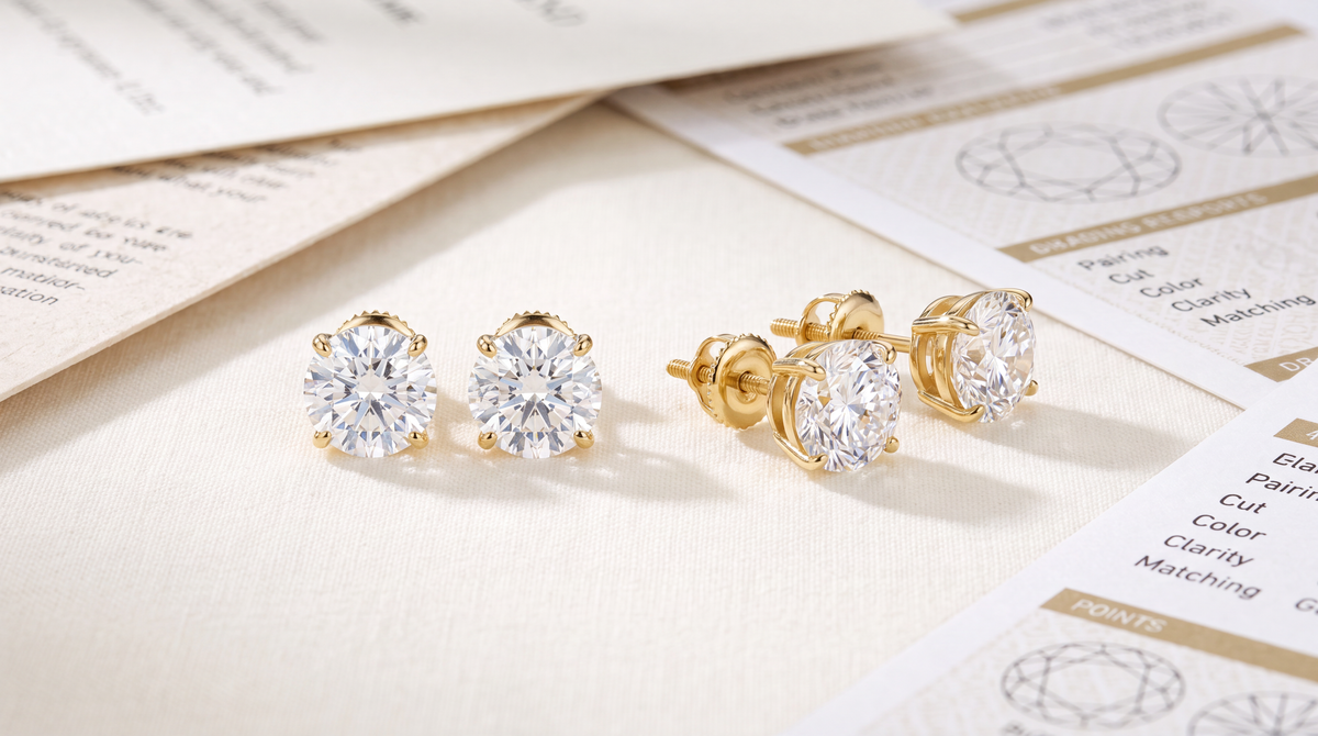 Lab Grown Diamond Stud Earrings beside A Buying Checklist 