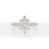 Lab Grown Diamond Pear Modern Pave Ring in Yellow Gold