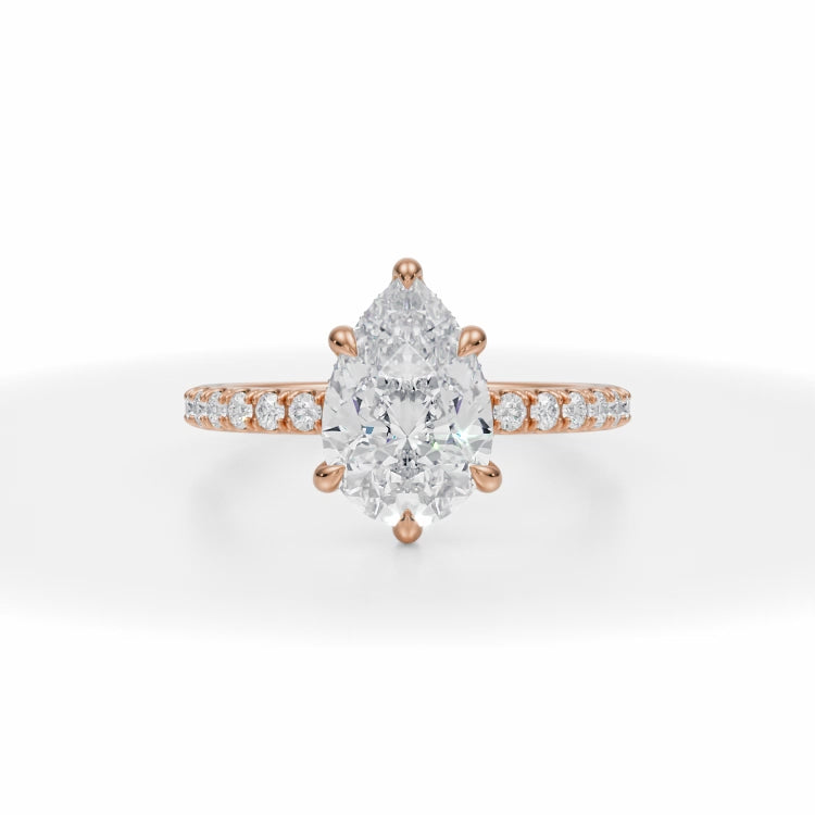 Lab Grown Diamond Pear Pave Basket With Pave Ring in Pink Gold