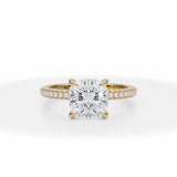 Lab Grown Diamond Cushion Trio Pave Ring in Yellow Gold