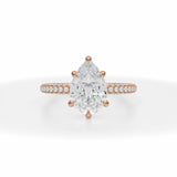 Lab Grown Diamond Pear Trio Pave Ring With Pave Prongs in Pink Gold