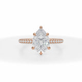 Lab Grown Diamond Pear Pave Basket With Trio Pave Ring in Pink Gold