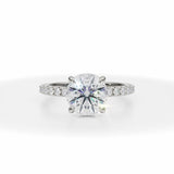 Round Lab Grown Diamond Invisible Halo With Pave Ring in White Gold