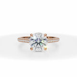 Round Lab Grown Diamond Trio Pave Cathedral Ring With Pave Basket in Pink Gold