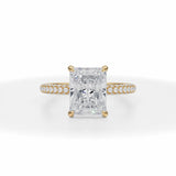 Radiant Cut Lab Grown Diamond Pave Basket With Trio Pave Ring in Yellow Gold