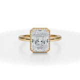 Lab Grown Diamond Radiant Cut Knife Edge Halo With Solitaire Ring in Yellow Gold