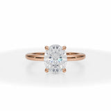 Lab Grown Diamond Oval Solitaire Ring With Pave Prongs in Pink Gold