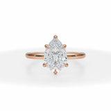 Lab Grown Diamond Pear Martini Basket Solitaire Ring in Pink Gold