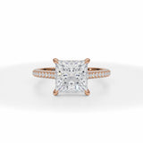 Princess Trio Pave Cathedral Ring With Low Pave Basket
