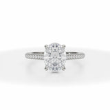 Lab Grown Diamond Oval Trio Pave Cathedral Ring With Low Pave Basket in White Gold