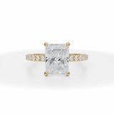 Radiant Cut Lab Grown Diamonds Pave Ring With Pave Prongs in Yellow Gold