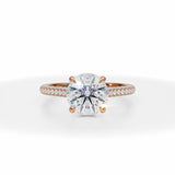 Round Lab Grown Diamond Trio Pave Cathedral Ring With Low Pave Basket in Pink Gold