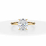 Lab Grown Diamond Oval Solitaire Ring With Pave Prongs in Yellow Gold