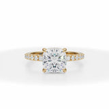 Lab Grown Diamond Cushion Cut Invisible Halo With Pave Ring in Yellow Gold
