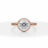 Round Lab Grown Diamond Knife Edge Halo With Solitaire Ring in Pink Gold