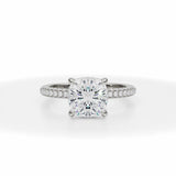 Lab Grown Diamond Cushion Cut Invisible Halo With Trio Pave Ring in White Gold
