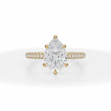 Lab Grown Diamond Pear Trio Pave Ring With Pave Prongs in Yellow Gold