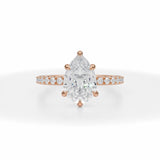 Lab Grown Diamond Pear Pave Ring With Pave Prongs in Pink Gold