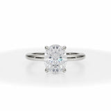 Lab Grown Diamond Oval Solitaire Ring With Pave Prongs in White Gold