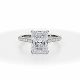 Lab Grown Diamond Radiant Trio Pave Cathedral Ring With Pave Basket in White Gold