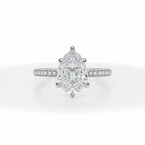Lab Grown Diamond Pear Pave Basket With Trio Pave Ring in White Gold