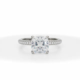 Lab Grown Diamond Cushion Trio Pave Ring With Pave Prongs in White Gold