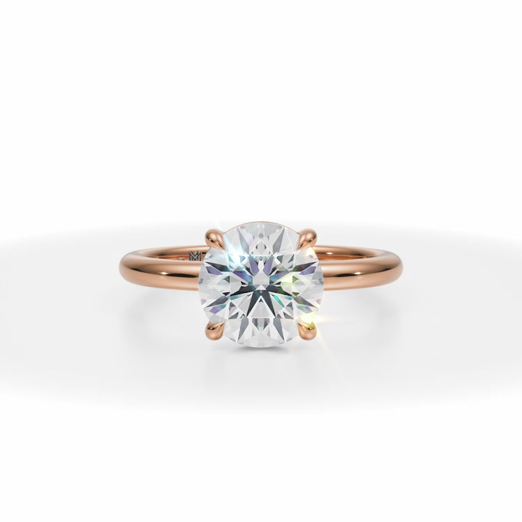 Lab Grown Diamond Round Martini Basket Solitaire Ring in Pink Gold