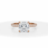 Lab Grown Diamond Cushion Trio Pave Ring With Pave Prongs in Pink Gold