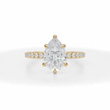 Lab Grown Diamond Pear Pave Ring With Pave Prongs in Yellow Gold