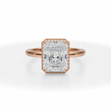 Lab Grown Diamond Radiant Cut Knife Edge Halo With Solitaire Ring in Pink Gold