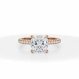 Lab Grown Diamond Cushion Trio Pave Ring in Pink Gold