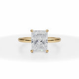 Lab Grown Diamond Radiant Solitaire Ring With Pave Prongs in Yellow Gold
