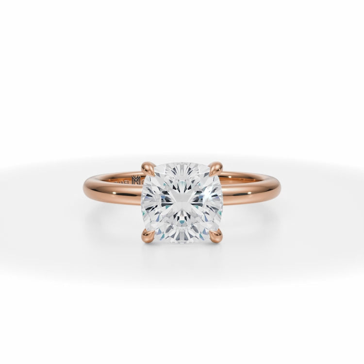 Classic Lab Grown Diamond Cushion Solitaire Ring in Pink Gold