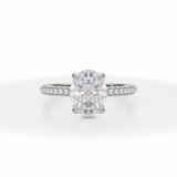 Lab Grown Diamond Oval Invisible Halo With Trio Pave Ring in White Gold