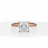 Lab Grown Diamond Cushion Solitaire Ring With Pave Prongs in Pink Gold